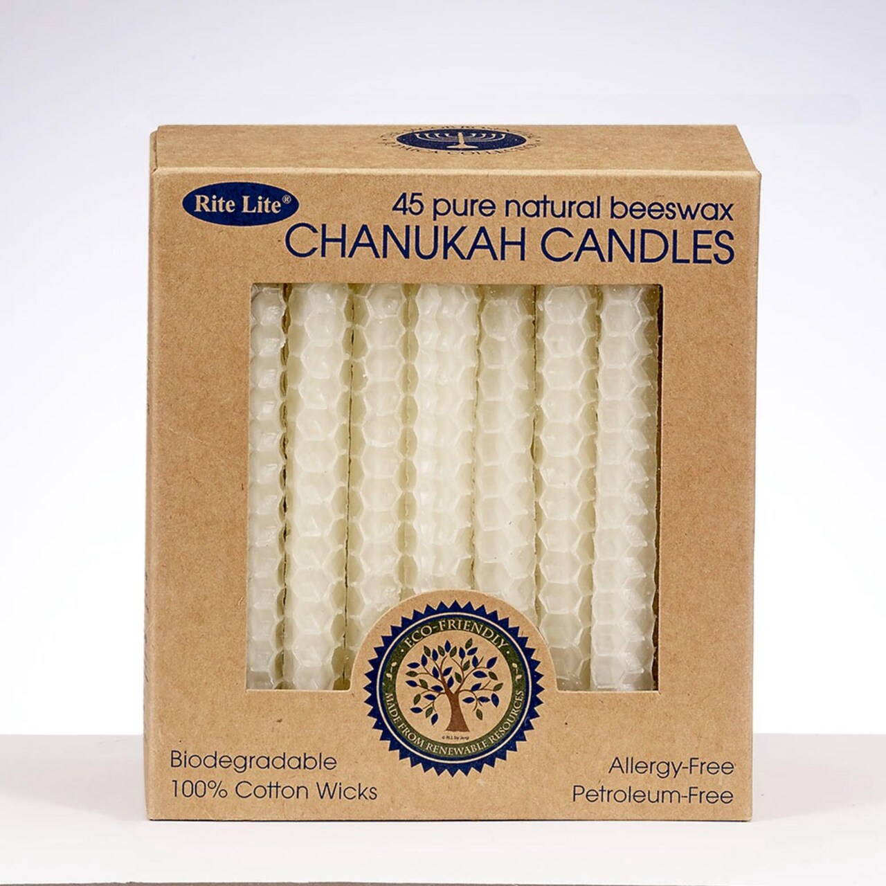 Rite Lite Ivory Hand Rolled Natural Honeycomb Beeswax Hanukkah Candles 4.25"